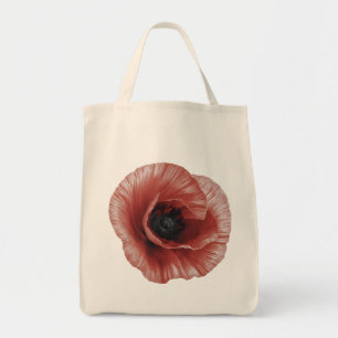 Bold Red Poppy Botanical Art Design Tote Bag