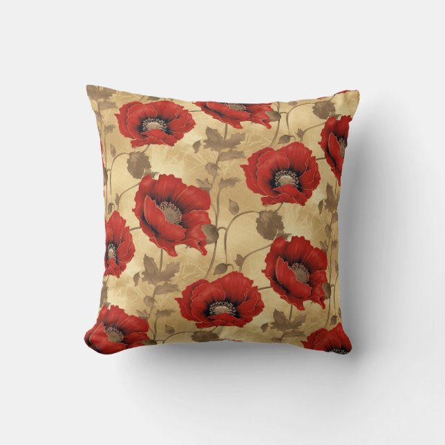 Bold Red Poppy Chiyogami Cushion (Front)