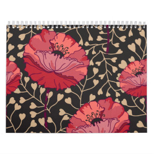 Bold Red Poppy Floral Flower Print Calendar