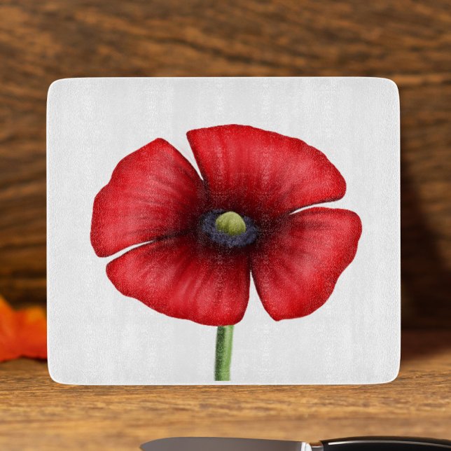 Bold Red Poppy Flower Glass Cutting Board (A pretty poppy chopping board just for you. Makes a lovely gift)