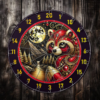 Bold Red Racoon Illuminates Rustic Charm Dartboard