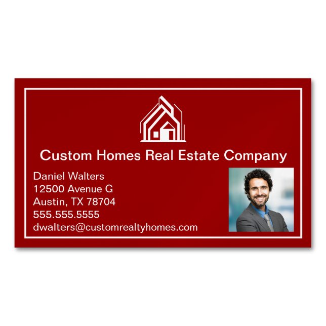 Bold Red Real Estate Company Realtor Photo Magnetic Business Card (Front)
