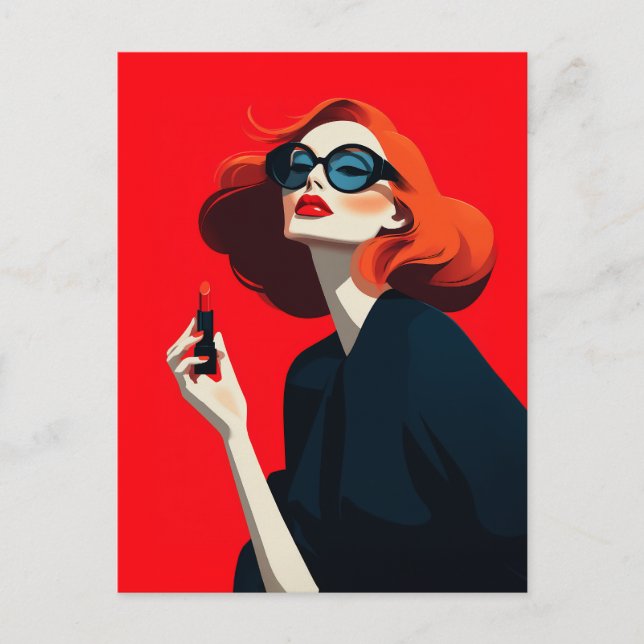 Bold Red Retro Glamour Postcard (Front)
