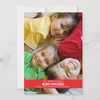 Bold Red Ribbon Christmas Card- white back Holiday Card