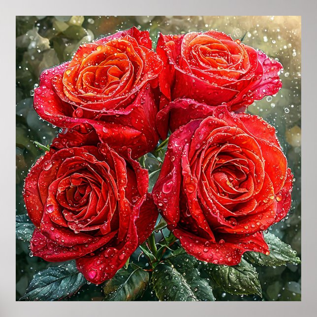 🌹 Bold Red Rose Bouquet For Romantic Spaces Poster (Front)