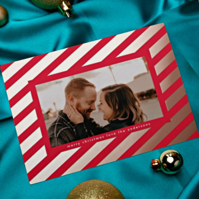 Bold Red Rose Gold Pressed Christmas Stripe Photo (Creator Uploaded)