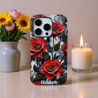 Bold Red Roses on Grey Background