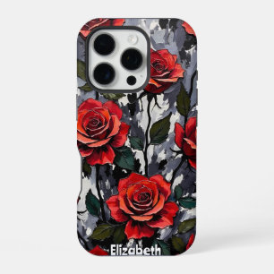 Bold Red Roses on Grey Background iPhone 16 Pro Case