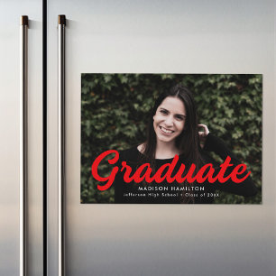 Bold Red Script Photo Graduation Announcement
