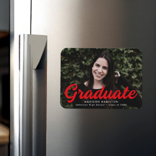 Bold Red Script Photo Graduation Announcement Magnet