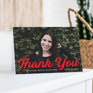Bold Red Script Photo Graduation Thank You Card