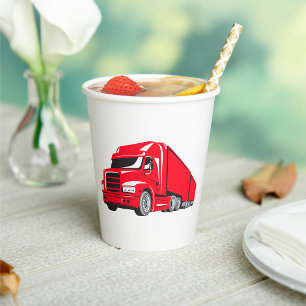 Bold Red Semi-Truck Big Rig Trucker Paper Cups