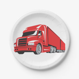 Bold Red Semi-Truck Big Rig Trucker  Paper Plate
