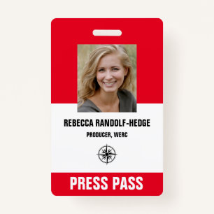 BOLD RED SPECIAL EVENT PRESS PASS - Photo I.D. ID Badge