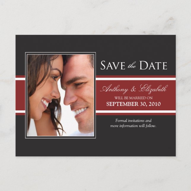 Bold Red Stripe Save the Date Postcard (Front)