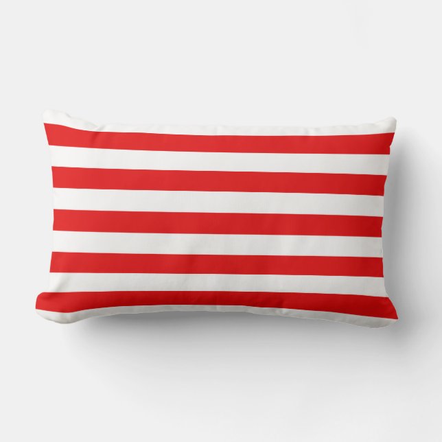Bold Red Stripes Pillow, Nautical, Mix and Match Lumbar Cushion (Front)