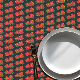 Bold Red Traditional Roses Tattoo Black Tablecloth