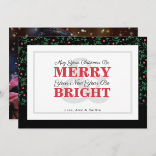 Bold Red Typography Christmas Greenery Photo Card