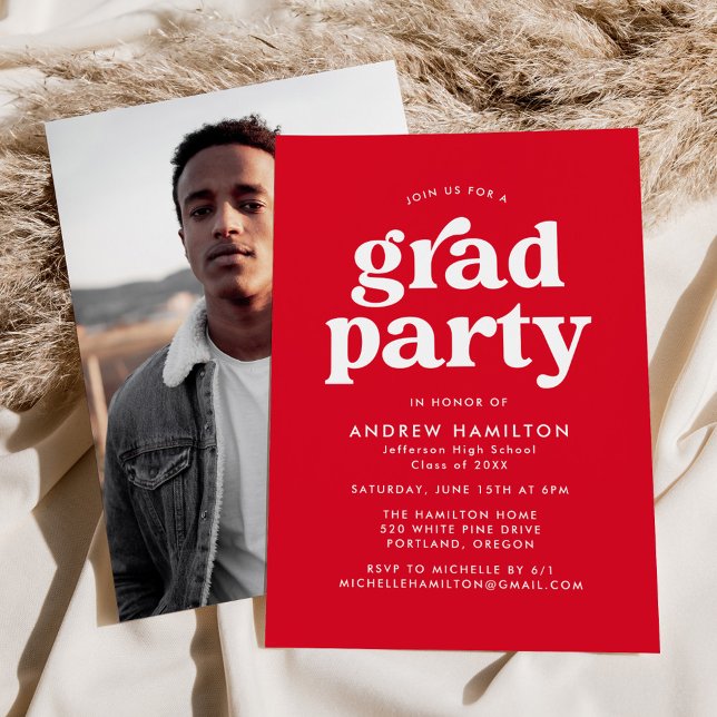 Bold Red Typography Photo Graduation Party Invitation (Creator Uploaded)
