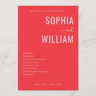 Bold Red Wedding Ceremony Programme