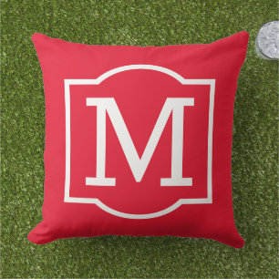 Bold Red White Bracket Monogram Cushion