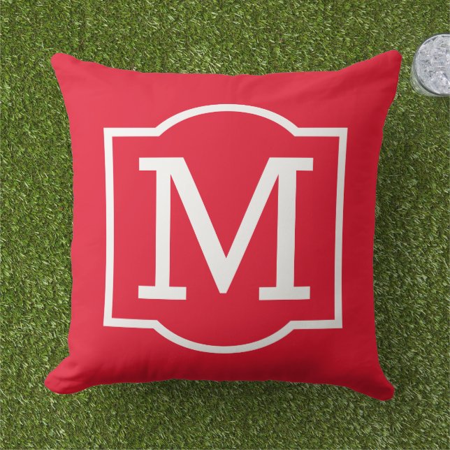 Bold Red White Bracket Monogram Cushion (Grass)