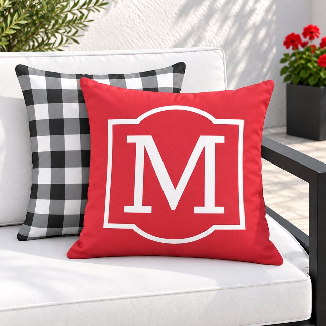 Bold Red White Bracket Monogram Cushion (Creator Uploaded)