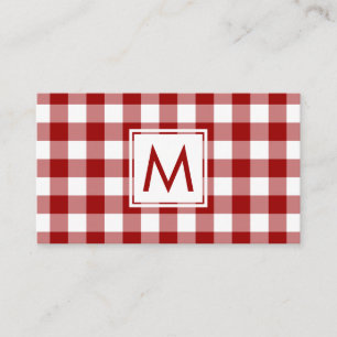Bold Red White Buffalo Plaid Pattern Monogram Business Card