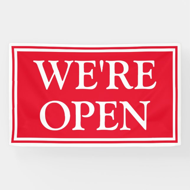Bold Red White Business We're Open Banner (Horizontal)