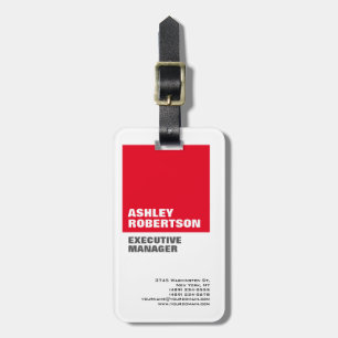 Bold Red White Plain Professional Minimalist Luggage Tag