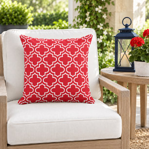 Bold Red White Quatrefoil Trellis Cushion