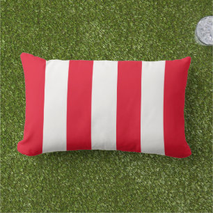 Bold Red White Wide Cabana Stripe Lumbar Cushion