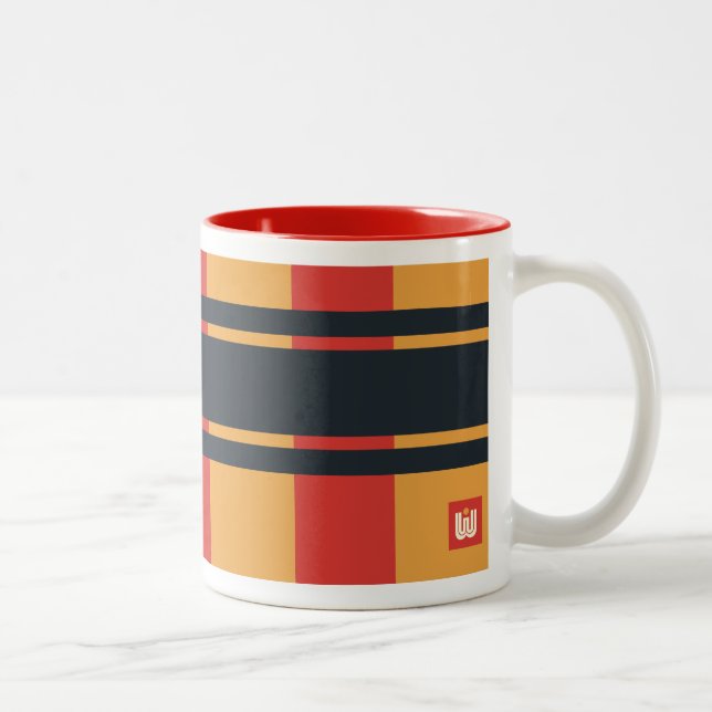 Bold Red Yellow Blue Plaid  Two-Tone Coffee Mug (Right)