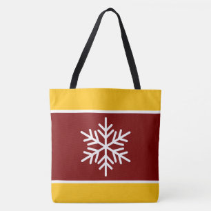 Bold Red Yellow Orange White Stripes Snowflakes Tote Bag