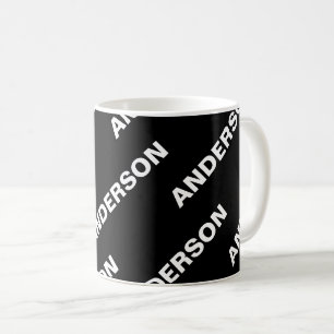 Bold Repeating Editable Name   Simple Black White Coffee Mug