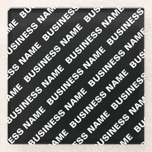 Bold Repeating Editable Name   Simple Black White Glass Coaster