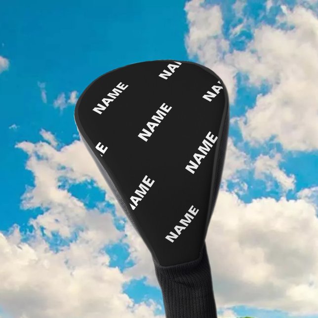 Bold Repeating Editable Name | Simple Black White Golf Head Cover (Creator Uploaded)