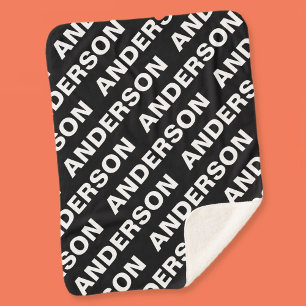 Bold Repeating Editable Name Simple Black White Sherpa Blanket