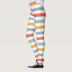 Bold Retro 70s Horizontal Stripes Orange Teal And Leggings