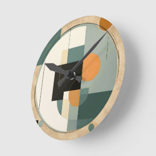 Bold Retro: Abstract Circles & Rectangles Round Clock