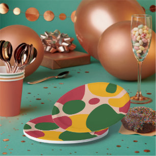 Bold Retro Abstract Shapes Pattern  Paper Plate
