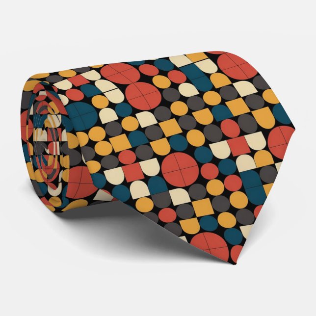 Bold Retro Bauhaus Inspired Pattern Tie (Rolled)
