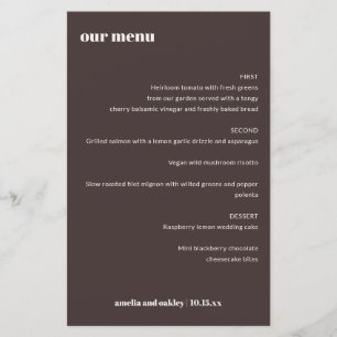 Bold Retro Brown Ivory Custom Wedding Menu