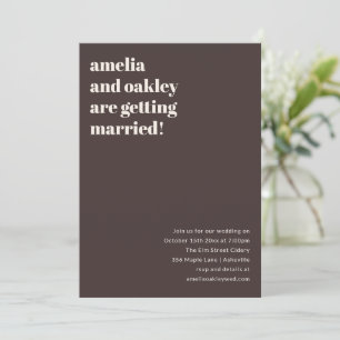 Bold Retro Brown Ivory Modern Elegant Wedding Invitation