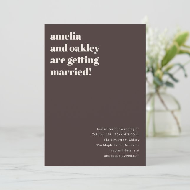 Bold Retro Brown Ivory Modern Elegant Wedding Invitation (Standing Front)