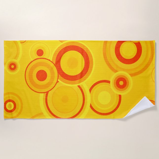 Bold Retro Circles Beach Towel – Yellow & Orange (Front)