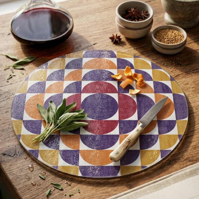 Bold Retro Circles Decorative Glass Cutting Board  (Creator Uploaded)