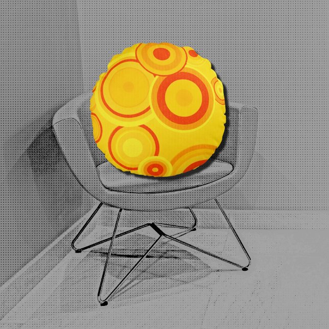 bold retro circles - yellow&orange round cushion (Creator Uploaded)