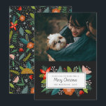 Bold Retro Citrus & Floral | Photo Holiday Card<br><div class="desc">This stylish holiday photo card features a floral framed greeting on the front and a colourful pattern on the back,  including orange slices,  flowers,  pine boughs,  snowflakes,  berries,  leaves,  and sprigs! All artwork created exclusively by Orabella Prints - you won't find this design anywhere else! :)</div>