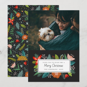 Bold Retro Citrus & Floral Photo Holiday Card